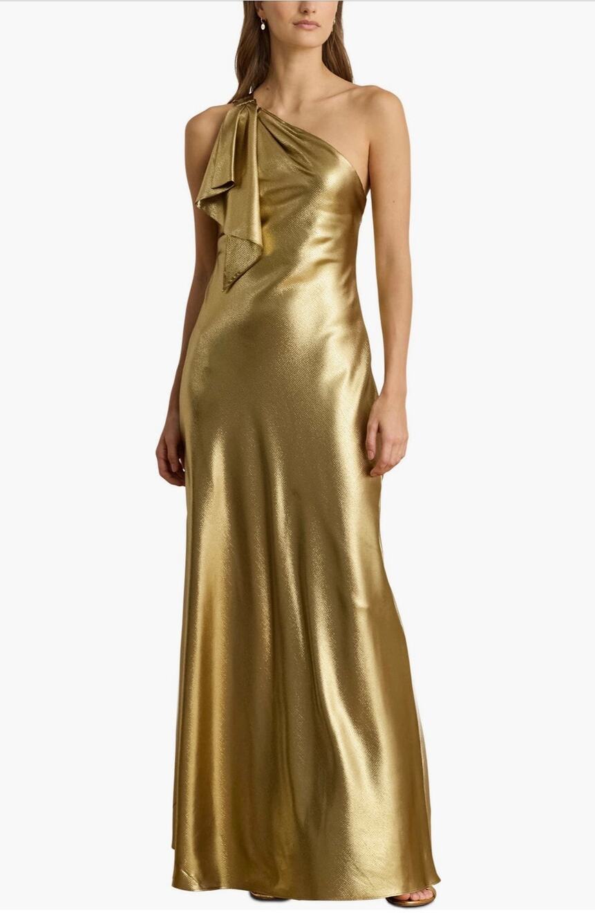 Lauren Ralph Lauren Metallic One-Shoulder Gown size 8 (NEW)